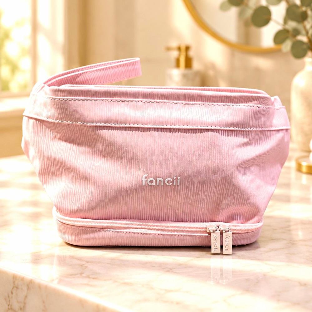 fancii Pink Makeup Bag with Zipper & Wrist Strap, 11 in L x 8 in H